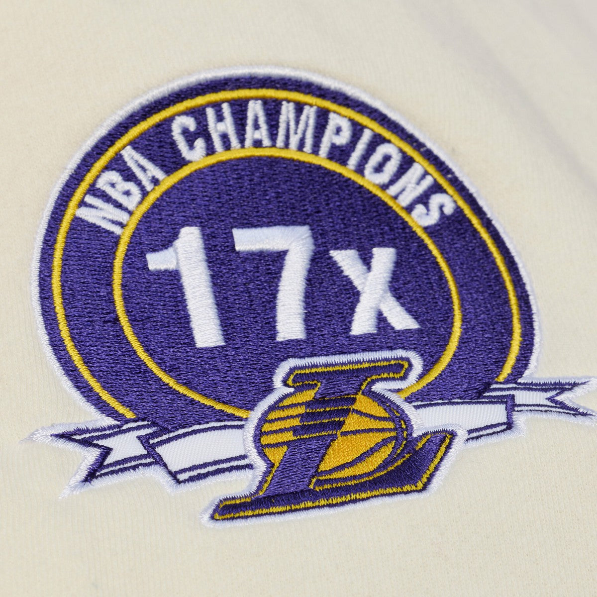 Los Angeles Lakers Hardwood Classics Chainstitch Premium Fleece Hoodie Cream | Mitchell & Ness Near Me