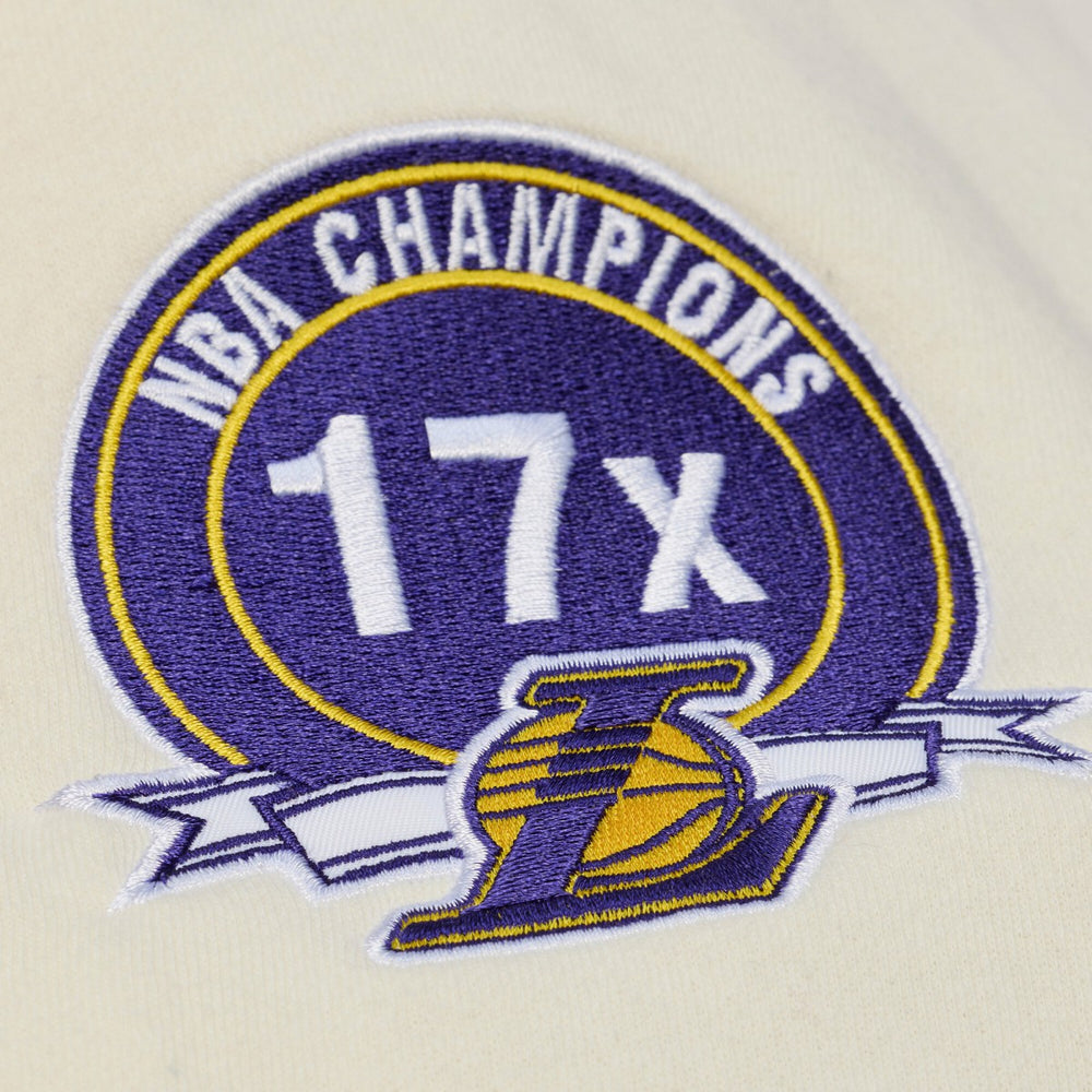 Los Angeles Lakers Hardwood Classics Chainstitch Premium Fleece Hoodie Cream | Mitchell & Ness Near Me