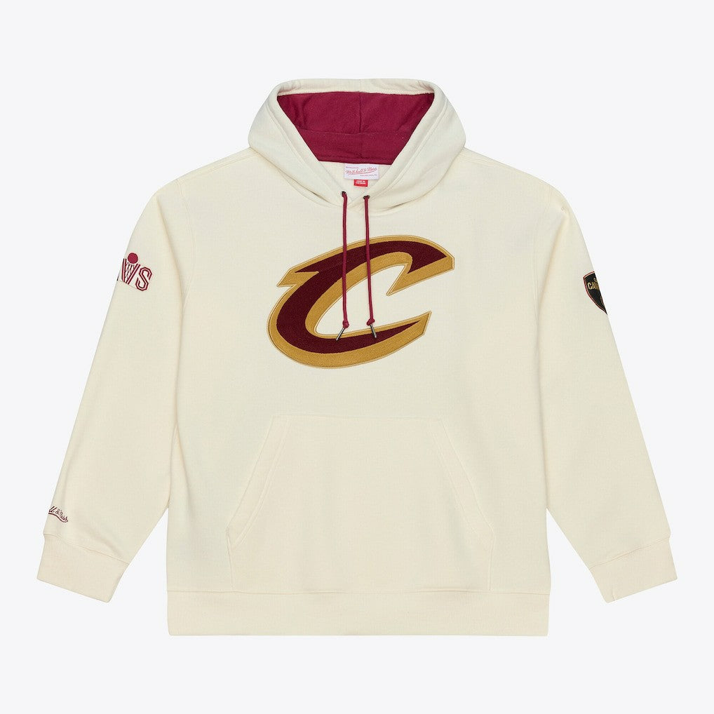 Cleveland Cavaliers Hardwood Classics Chainstitch Premium Fleece Hoodie for sale Cream | Mitchell & Ness US