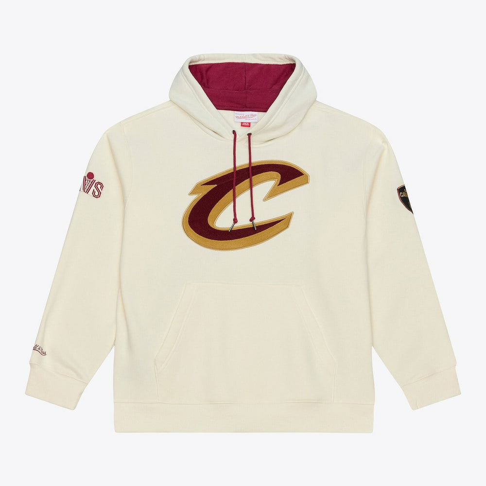 Cleveland Cavaliers Hardwood Classics Chainstitch Premium Fleece Hoodie for sale Cream | Mitchell & Ness US