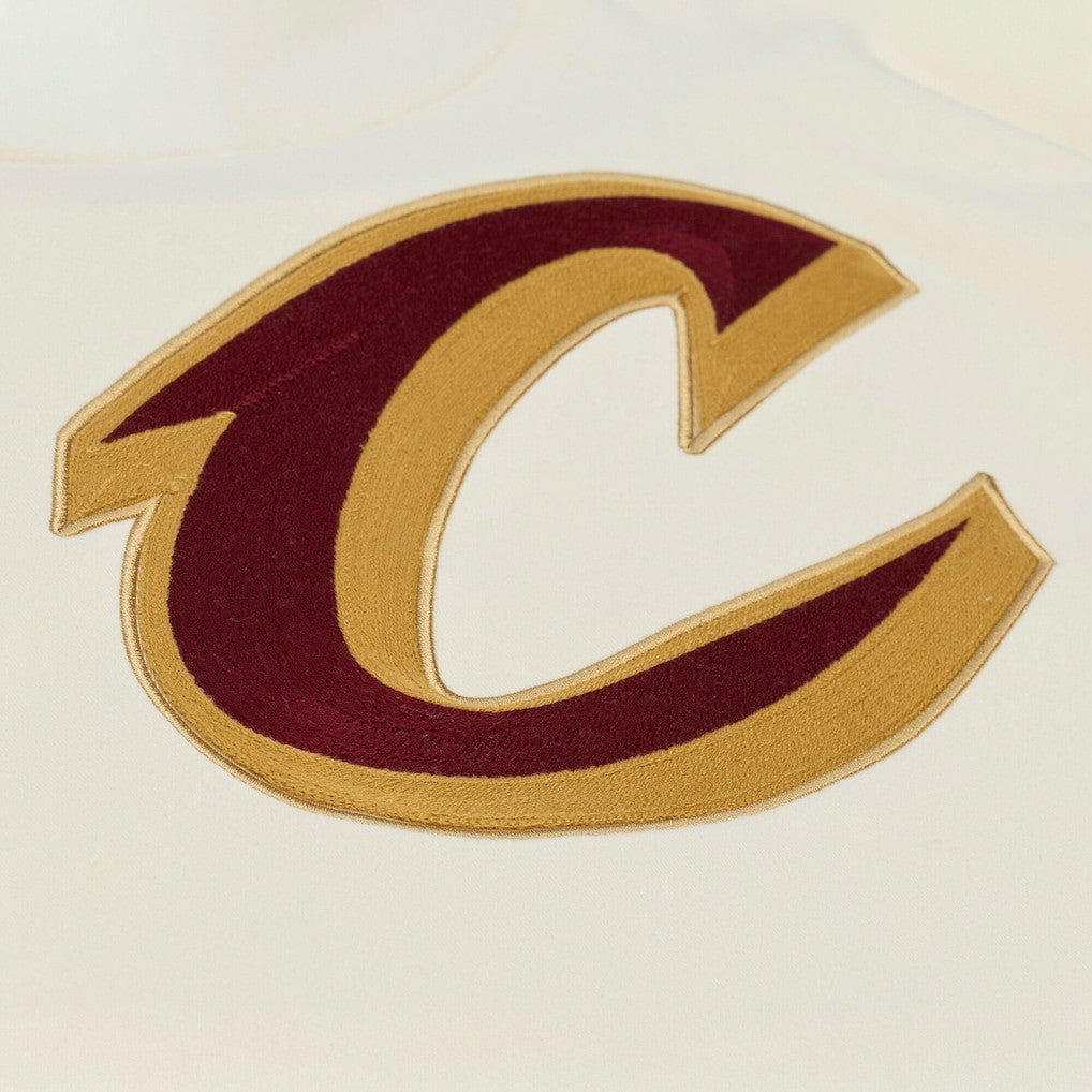 Cleveland Cavaliers Hardwood Classics Chainstitch Premium Fleece Hoodie for sale Cream | Mitchell & Ness US