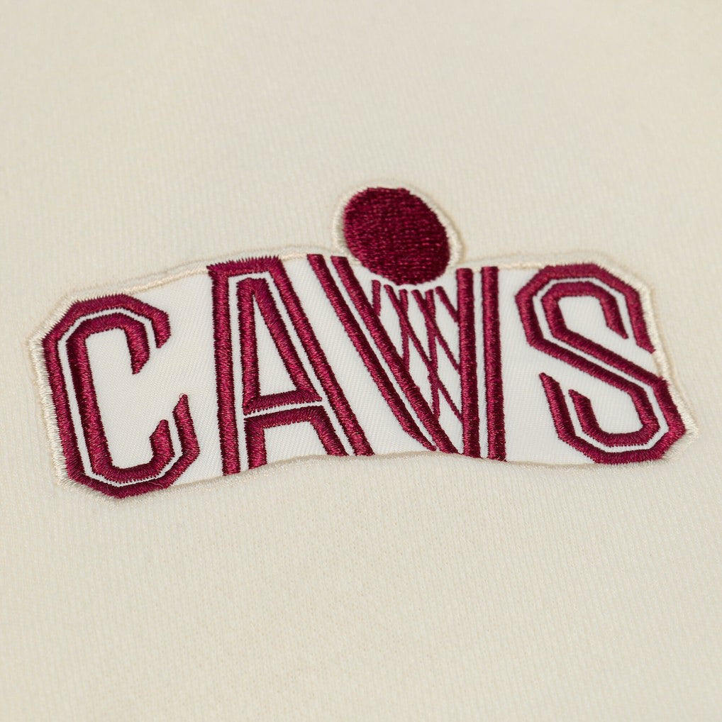 Cleveland Cavaliers Hardwood Classics Chainstitch Premium Fleece Hoodie for sale Cream | Mitchell & Ness US