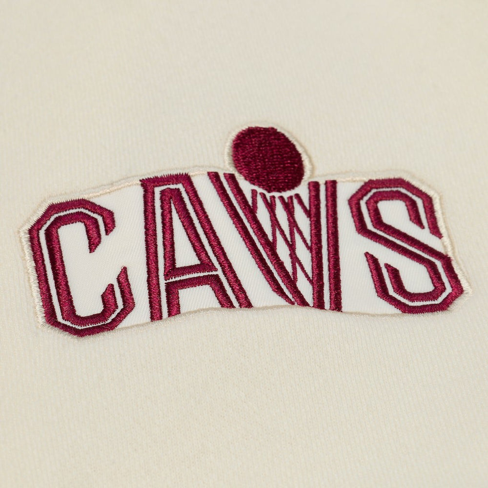 Cleveland Cavaliers Hardwood Classics Chainstitch Premium Fleece Hoodie for sale Cream | Mitchell & Ness US