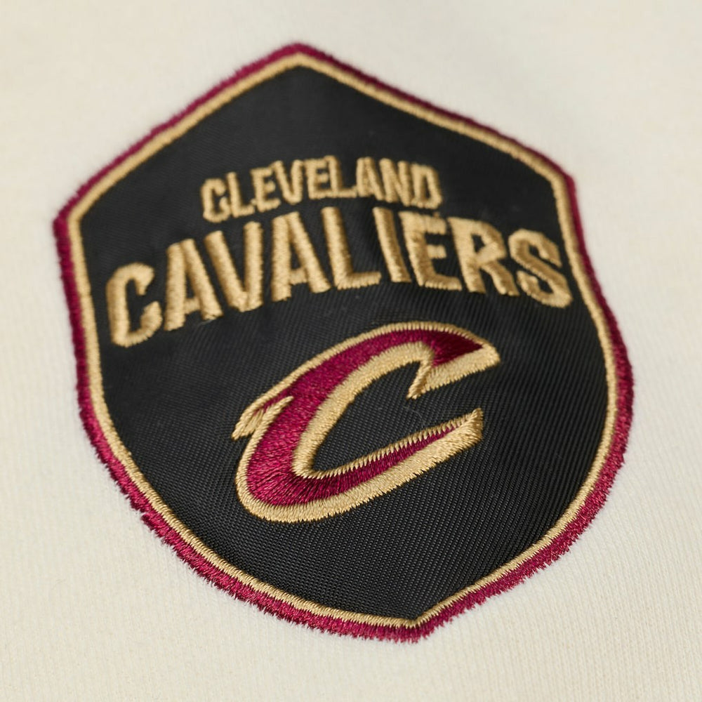 Cleveland Cavaliers Hardwood Classics Chainstitch Premium Fleece Hoodie for sale Cream | Mitchell & Ness US