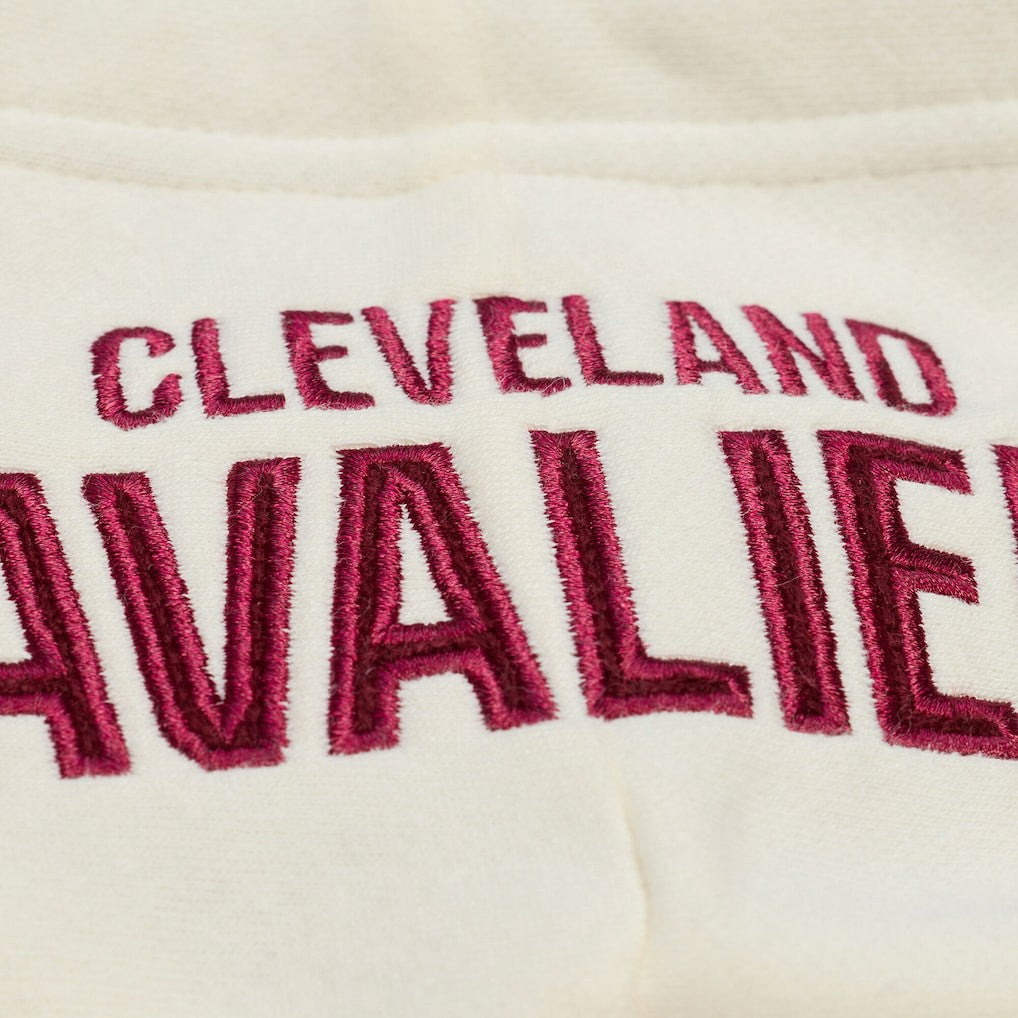 Cleveland Cavaliers Hardwood Classics Chainstitch Premium Fleece Hoodie for sale Cream | Mitchell & Ness US