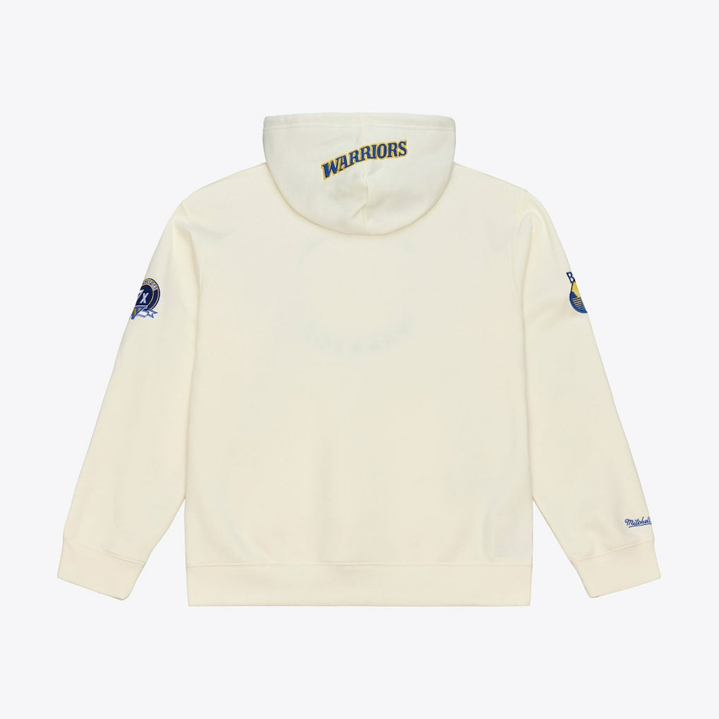 Golden State Warriors Hardwood Classics Chainstitch Premium Fleece Hoodie for sale Cream | Mitchell & Ness Lifestyle