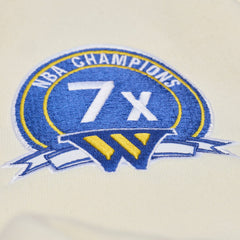 Golden State Warriors Hardwood Classics Chainstitch Premium Fleece Hoodie for sale Cream | Mitchell & Ness Lifestyle