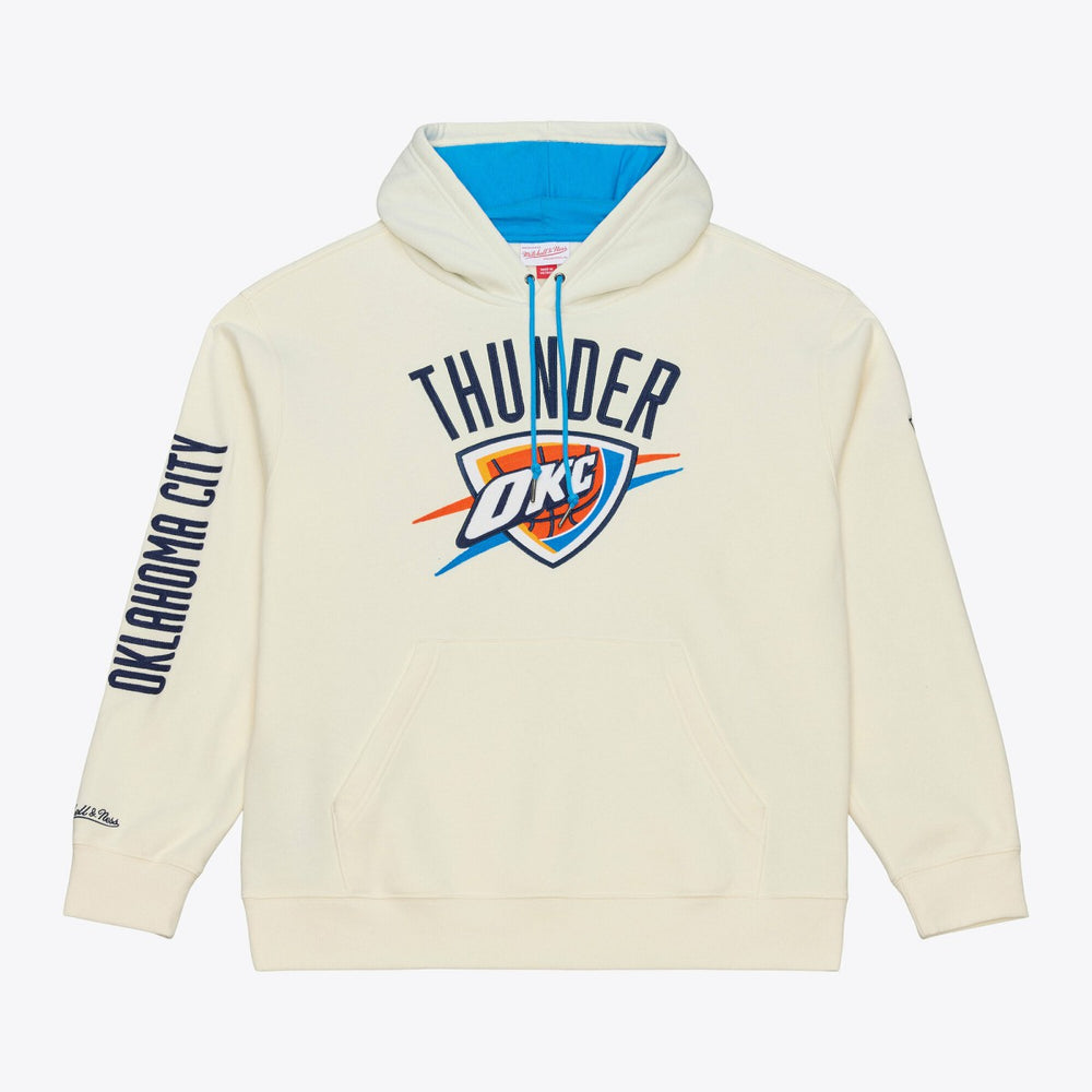 Oklahoma City Thunder Hardwood Classics Chainstitch Premium Fleece Hoodie Cream | Mitchell & Ness Lifestyle