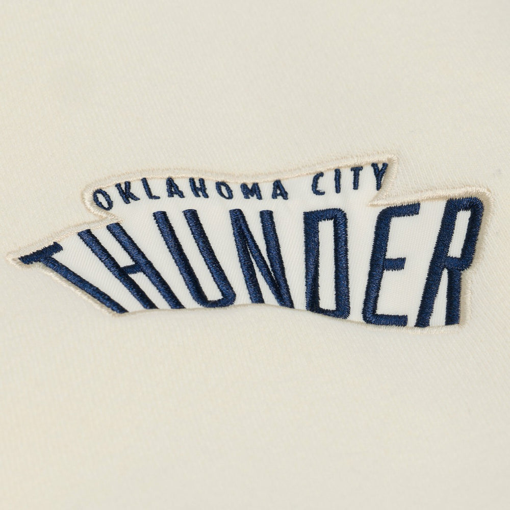 Oklahoma City Thunder Hardwood Classics Chainstitch Premium Fleece Hoodie Cream | Mitchell & Ness Lifestyle