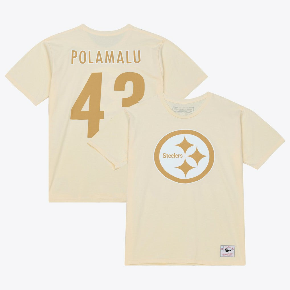 Mitchell & Ness Troy Polamalu Pittsburgh Steelers Sandman Name & Number T-Shirt Cream