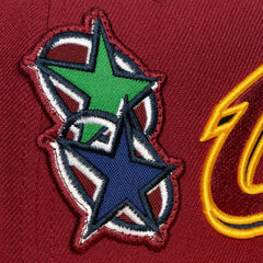 Cleveland Cavaliers x Billie Eilish Hardwood Classics Patch Snapback Hat for sale Wine/Gold | Mitchell & Ness
