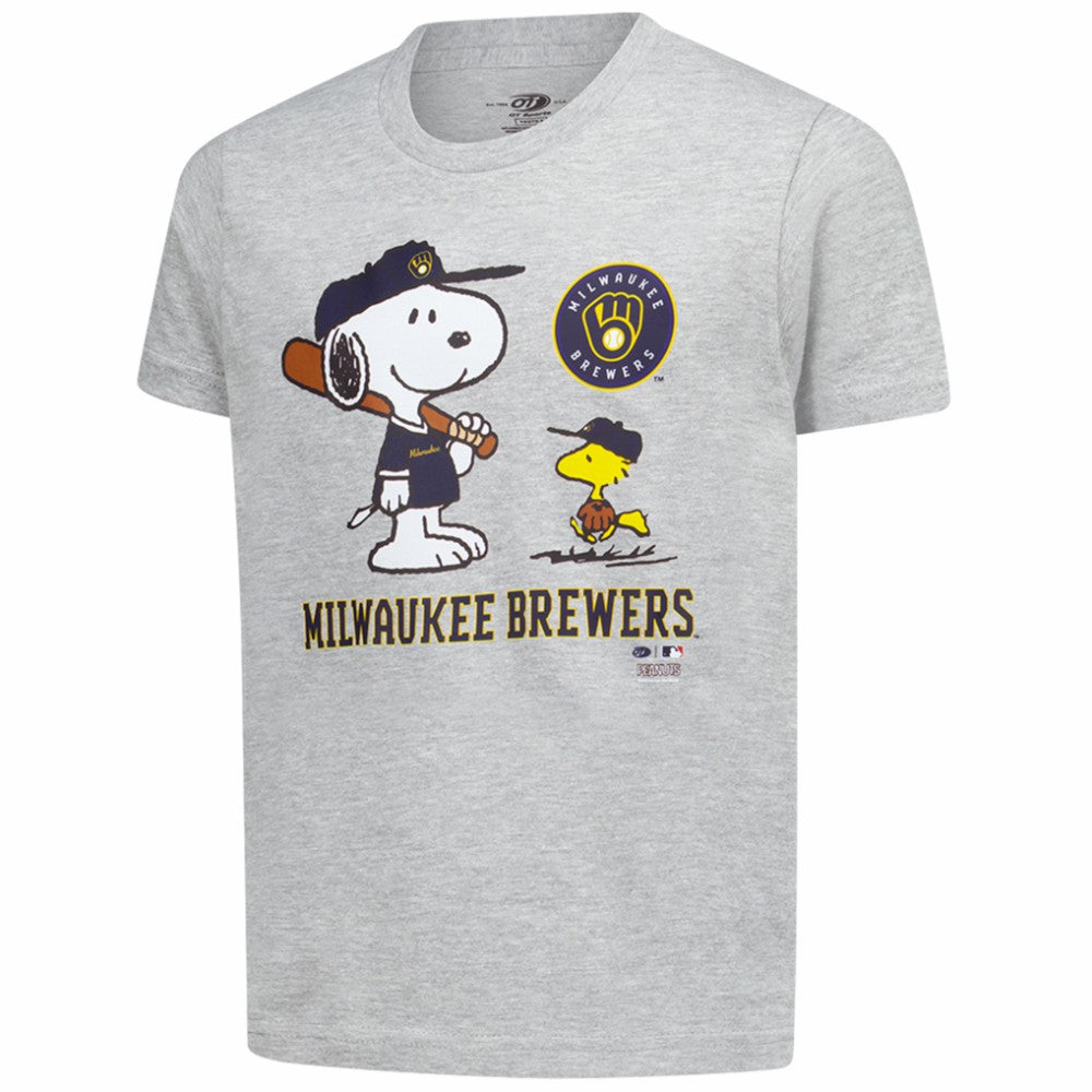 Milwaukee Brewers Youth Peanuts Snoopy T-Shirt - Heather Gray - MLB Sale