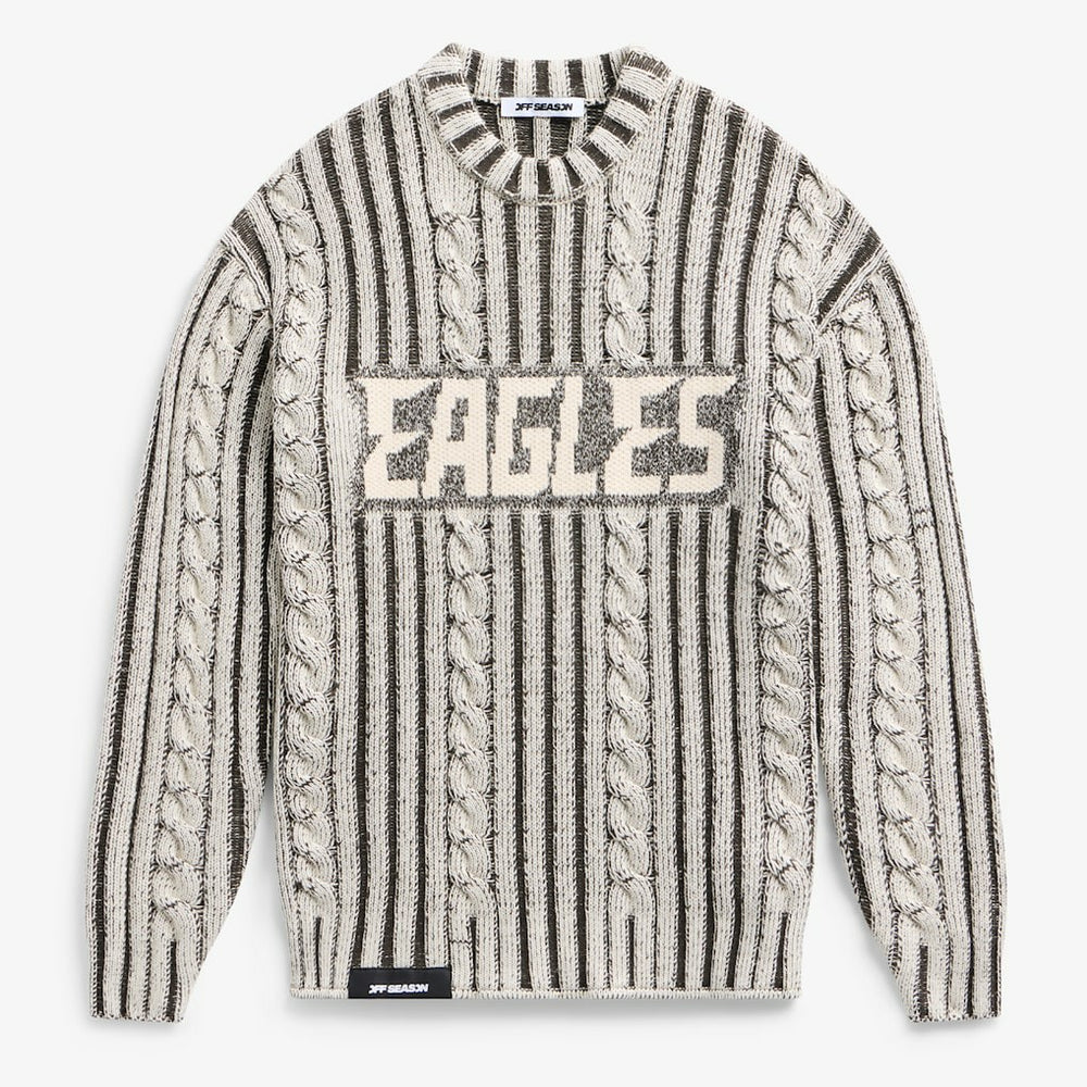 Philadelphia Eagles Off Season x NFL Unisex Cable Knit Sweater Cream/Gray