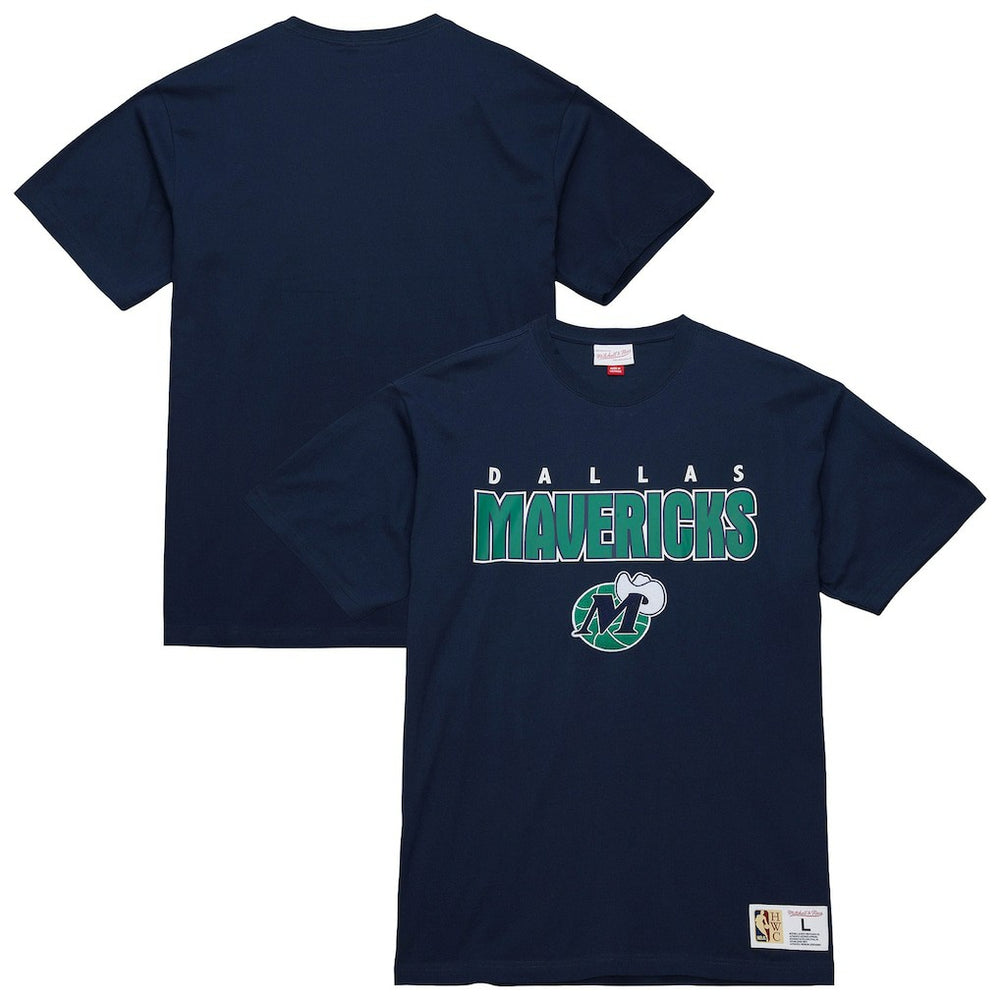 Dallas Mavericks Hardwood Classics Throw It Back Premium T-Shirt for sale Navy | Mitchell & Ness Near Me