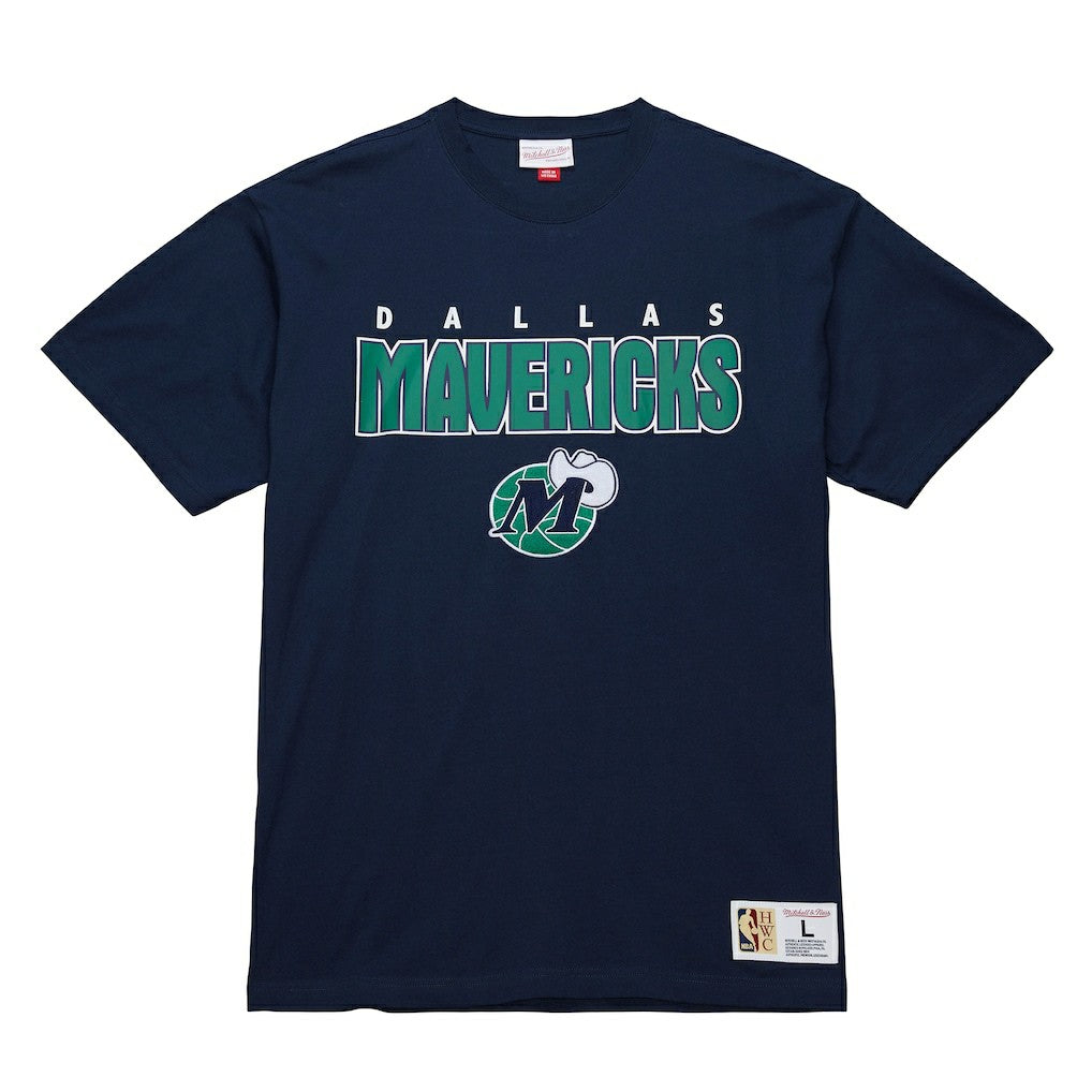 Dallas Mavericks Hardwood Classics Throw It Back Premium T-Shirt for sale Navy | Mitchell & Ness Near Me