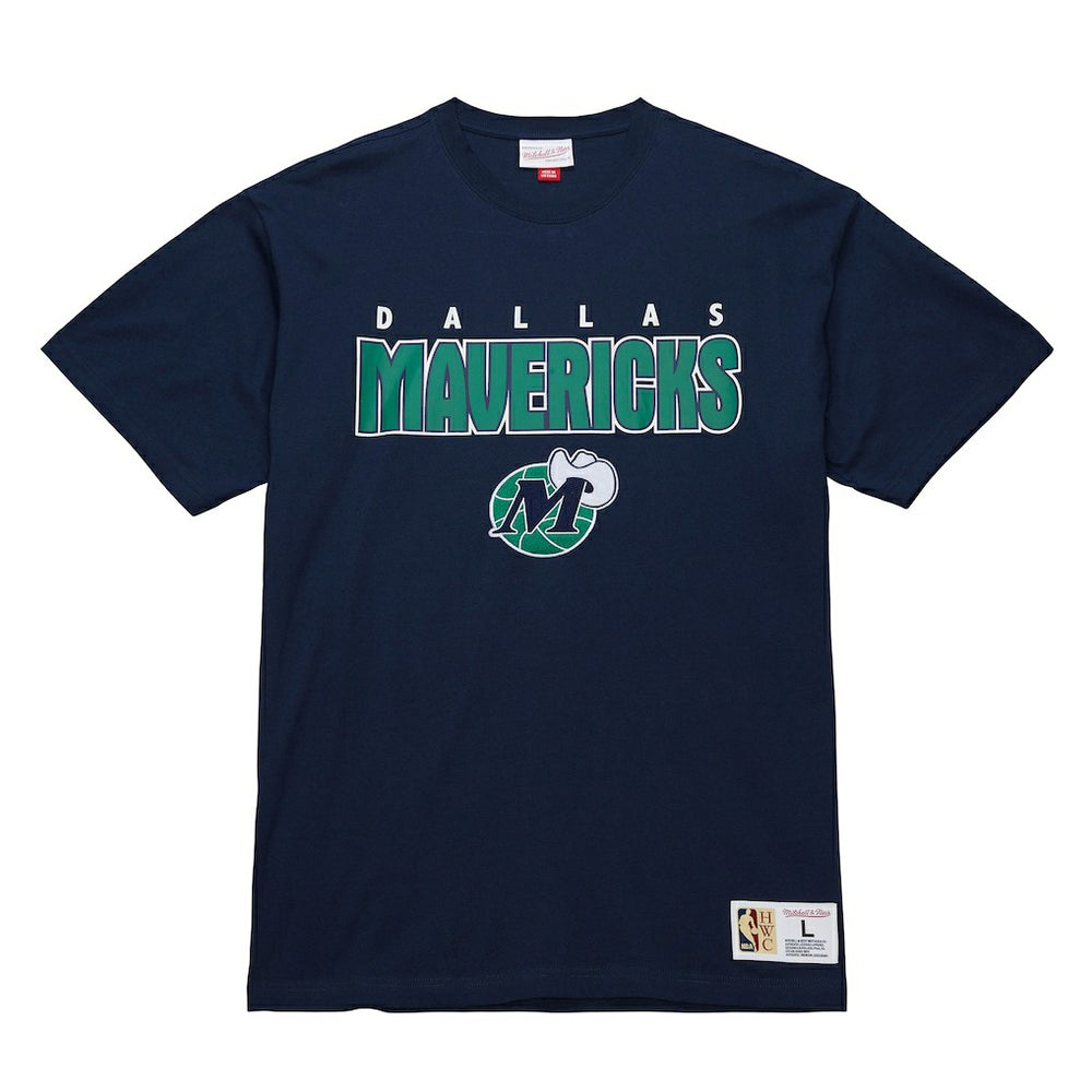 Dallas Mavericks Hardwood Classics Throw It Back Premium T-Shirt for sale Navy | Mitchell & Ness Near Me