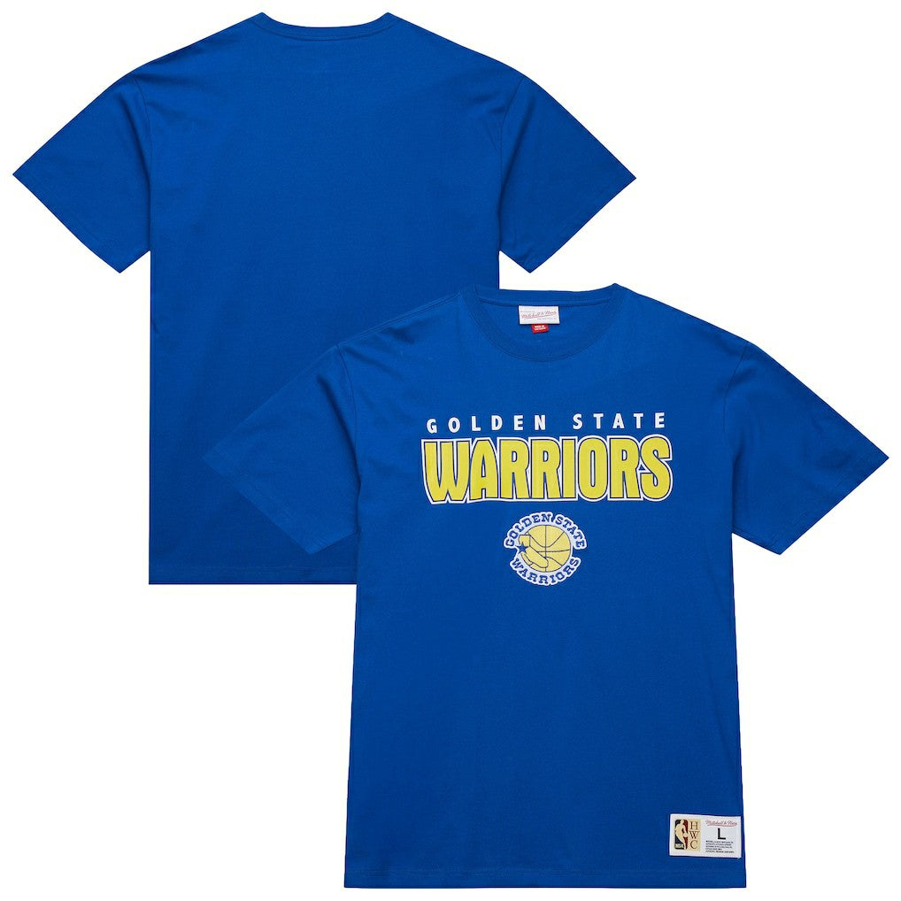 Golden State Warriors Hardwood Classics Throw It Back Premium T-Shirt for sale Royal | Mitchell & Ness online