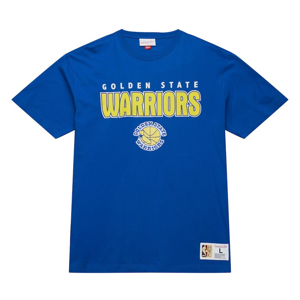 Golden State Warriors Hardwood Classics Throw It Back Premium T-Shirt for sale Royal | Mitchell & Ness online