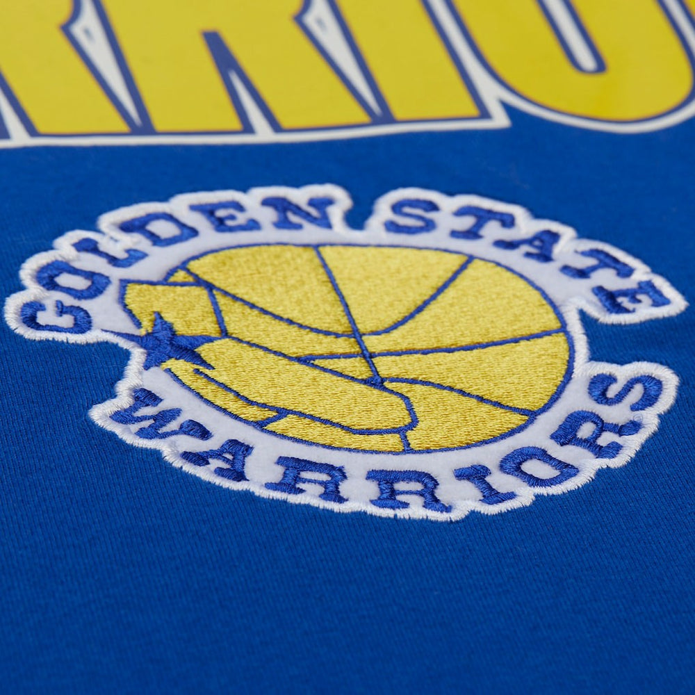 Golden State Warriors Hardwood Classics Throw It Back Premium T-Shirt for sale Royal | Mitchell & Ness online