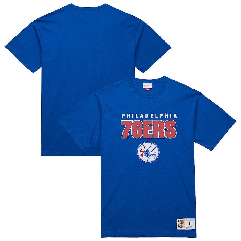 Philadelphia 76ers Hardwood Classics Throw It Back Premium T-Shirt Royal | Mitchell & Ness outlet