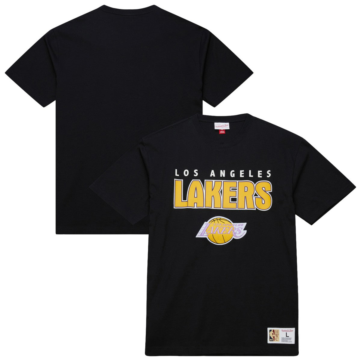 Los Angeles Lakers Hardwood Classics Throw It Back Premium T-Shirt Black | Mitchell & Ness for sale