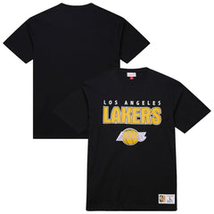 Los Angeles Lakers Hardwood Classics Throw It Back Premium T-Shirt Black | Mitchell & Ness for sale
