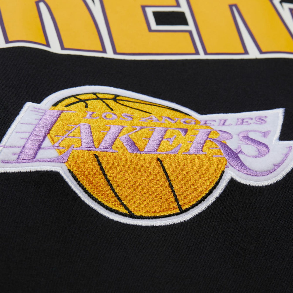 Los Angeles Lakers Hardwood Classics Throw It Back Premium T-Shirt Black | Mitchell & Ness for sale