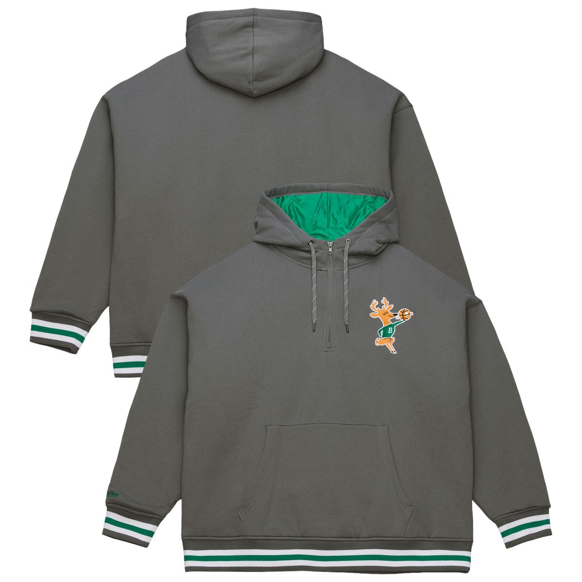 Milwaukee Bucks Throw It Back Quilted Fleece Quarter-Zip Hoodie Gray | Mitchell & Ness for sale