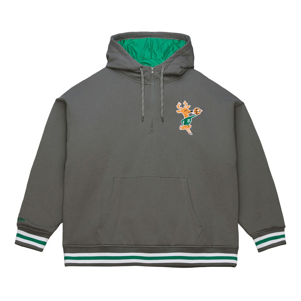 Milwaukee Bucks Throw It Back Quilted Fleece Quarter-Zip Hoodie Gray | Mitchell & Ness for sale