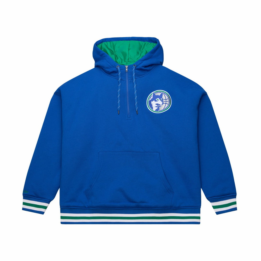 Minnesota Timberwolves Throw It Back Quilted Fleece Quarter-Zip Hoodie Royal | Mitchell & Ness Lifestyle