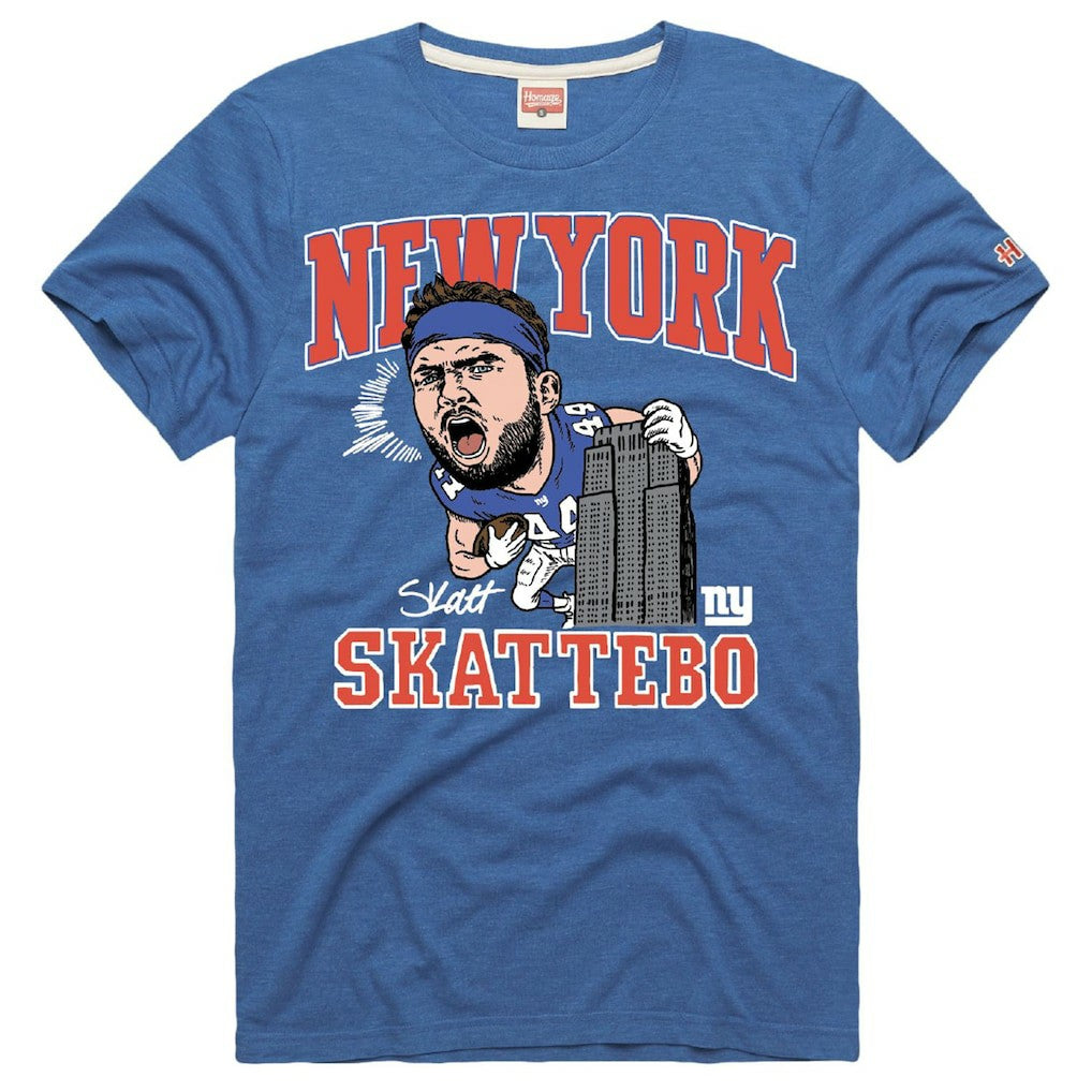 Cam Skattebo New York Giants Homage Unisex Caricature Player Graphic Tri-Blend T-Shirt Royal