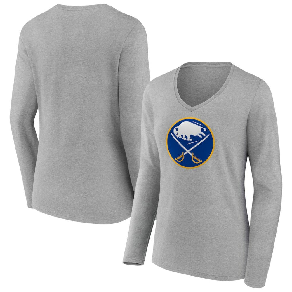 Buffalo Sabres Women's Primary Logo Long Sleeve V-Neck T-Shirt - Gray - NHL 203555625