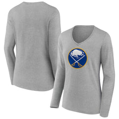 Buffalo Sabres Women's Primary Logo Long Sleeve V-Neck T-Shirt - Gray - NHL 203555625