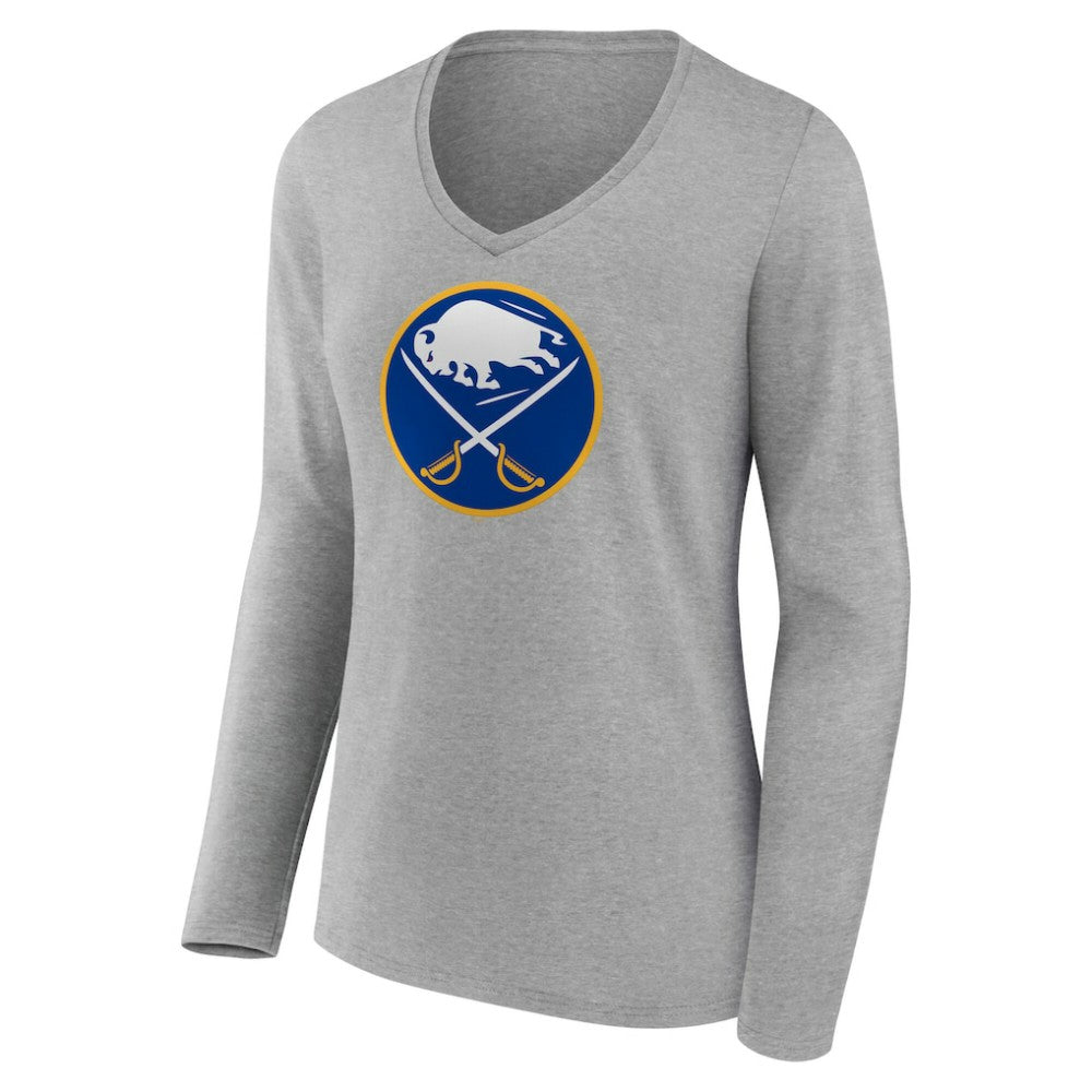 Buffalo Sabres Women's Primary Logo Long Sleeve V-Neck T-Shirt - Gray - NHL 203555625