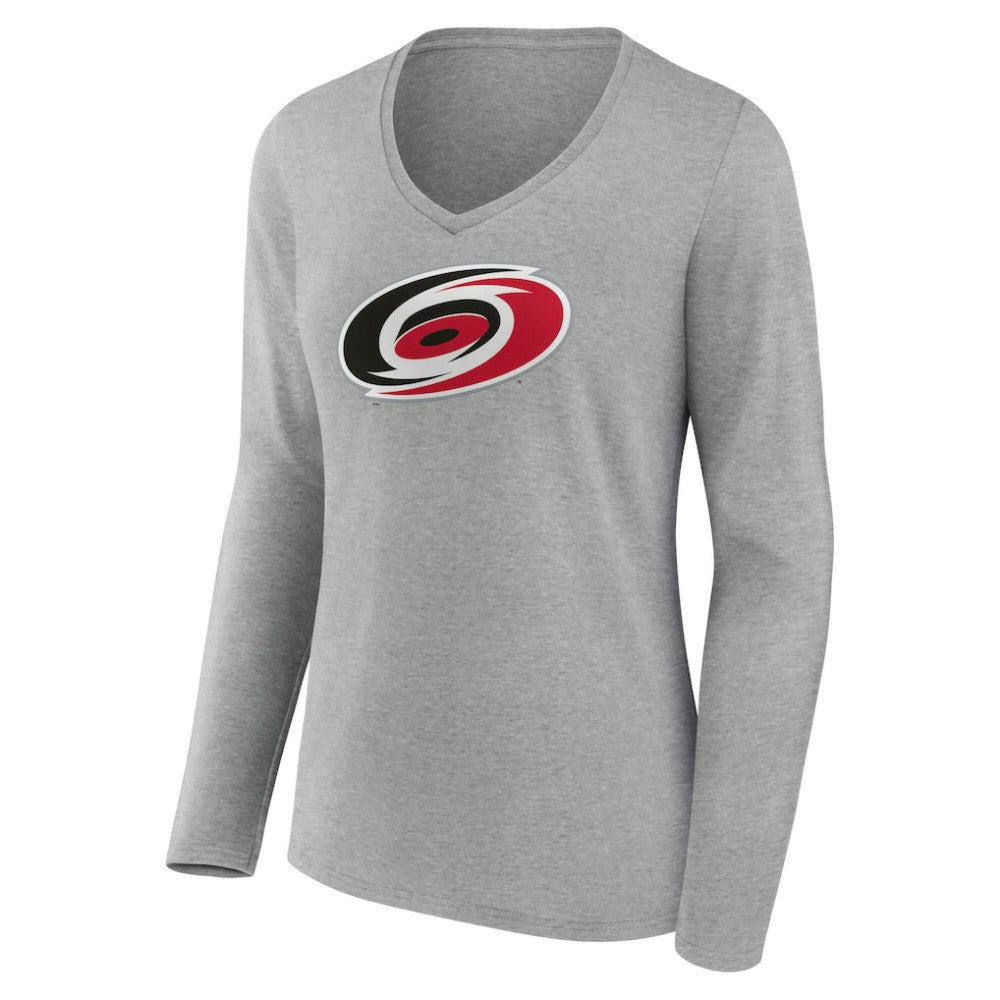 Carolina Hurricanes Women's Primary Logo Long Sleeve V-Neck T-Shirt - Gray - NHL 203555627