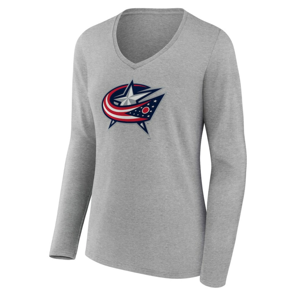Columbus Blue Jackets Women's Primary Logo Long Sleeve V-Neck T-Shirt - Gray - NHL 203555630