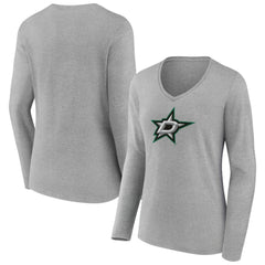 Dallas Stars Women's Primary Logo Long Sleeve V-Neck T-Shirt - Gray - NHL 203555632
