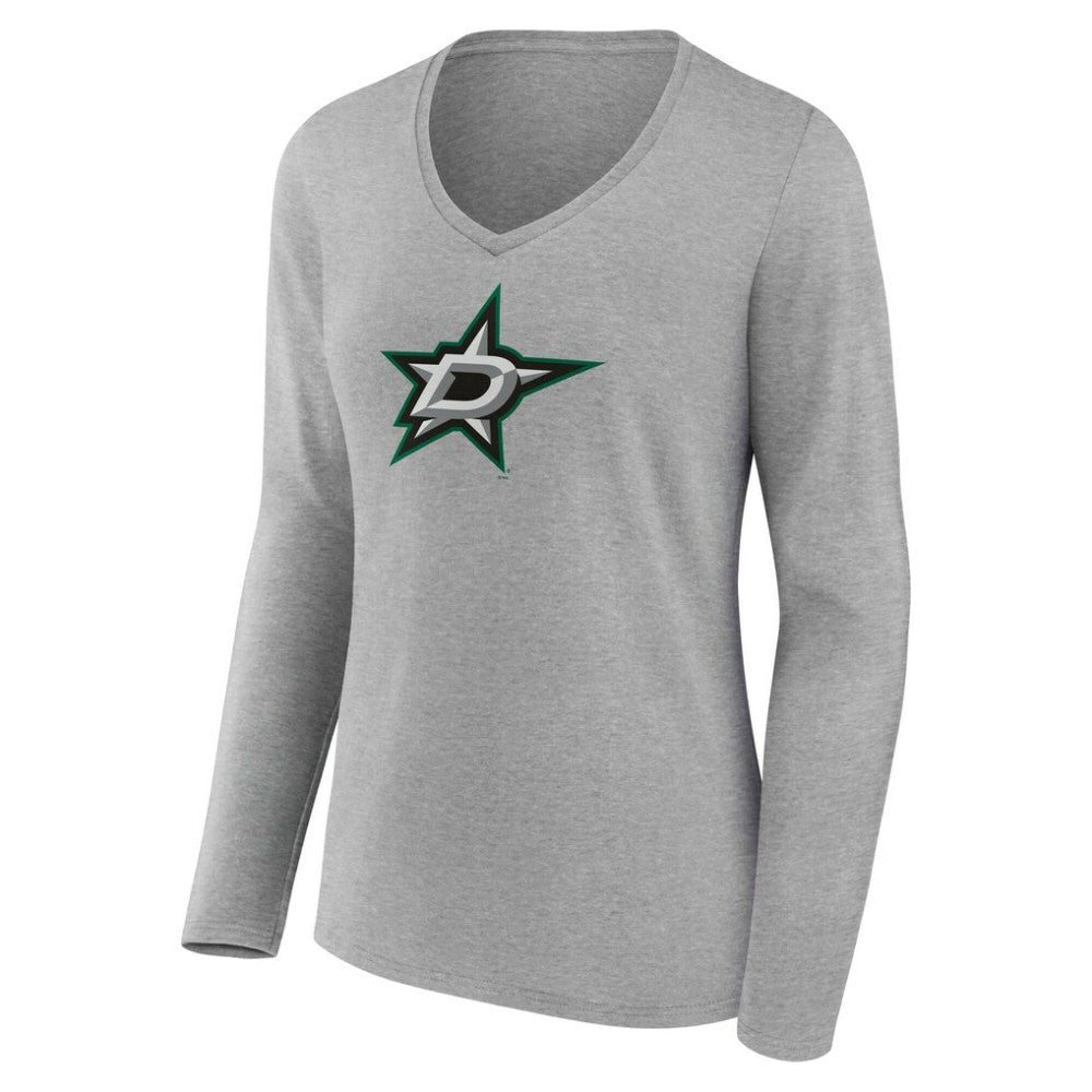 Dallas Stars Women's Primary Logo Long Sleeve V-Neck T-Shirt - Gray - NHL 203555632
