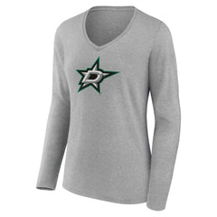 Dallas Stars Women's Primary Logo Long Sleeve V-Neck T-Shirt - Gray - NHL 203555632