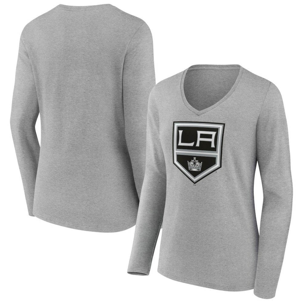 Los Angeles Kings Women's Primary Logo Long Sleeve V-Neck T-Shirt - Gray - NHL 203555644
