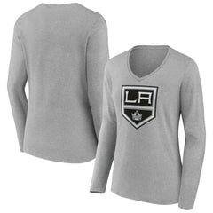 Los Angeles Kings Women's Primary Logo Long Sleeve V-Neck T-Shirt - Gray - NHL 203555644