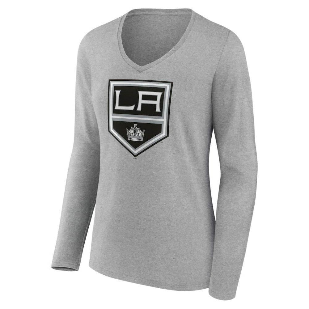 Los Angeles Kings Women's Primary Logo Long Sleeve V-Neck T-Shirt - Gray - NHL 203555644
