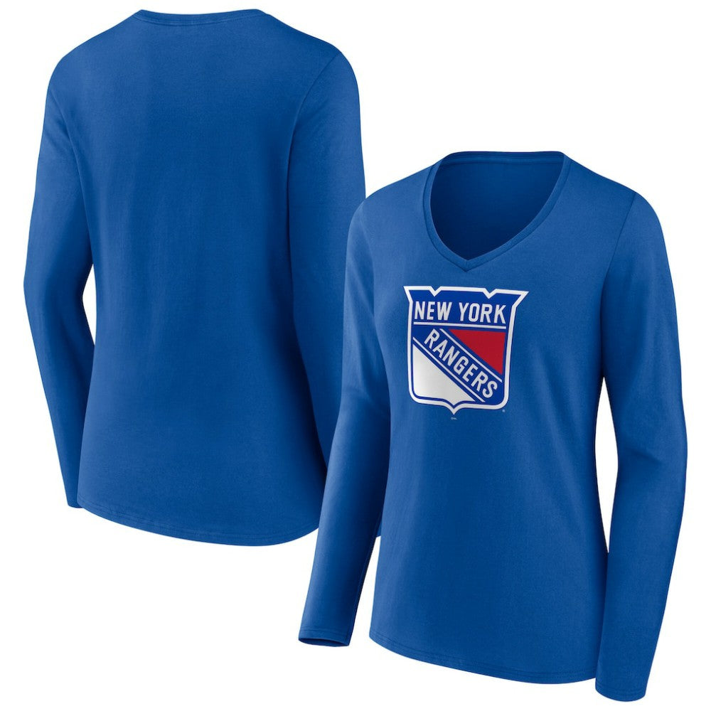 New York Rangers Women's Primary Logo Long Sleeve V-Neck T-Shirt - Blue - NHL 203555660