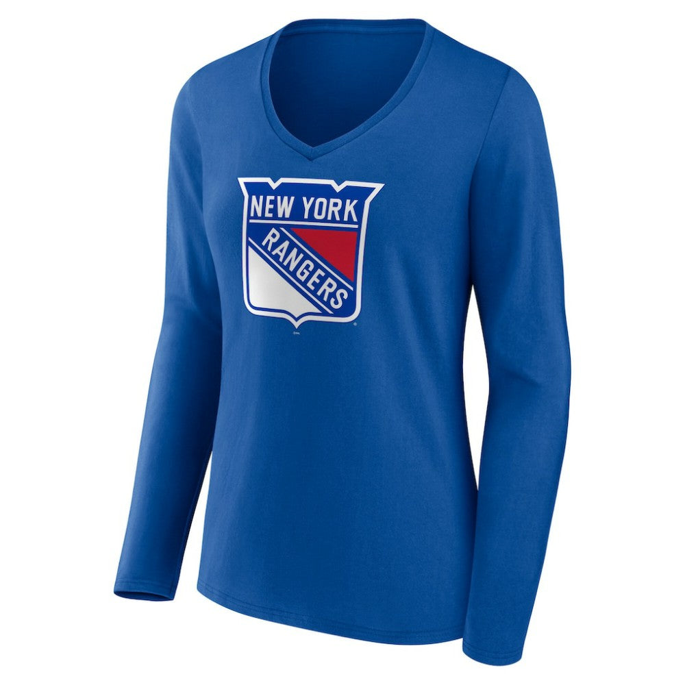 New York Rangers Women's Primary Logo Long Sleeve V-Neck T-Shirt - Blue - NHL 203555660