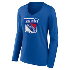 New York Rangers Women's Primary Logo Long Sleeve V-Neck T-Shirt - Blue - NHL 203555660
