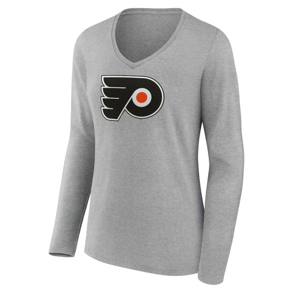 Philadelphia Flyers Women's Primary Logo Long Sleeve V-Neck T-Shirt - Gray - NHL 203555667