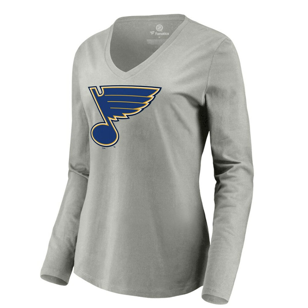 St. Louis Blues Women's Primary Logo Long Sleeve V-Neck T-Shirt - Gray - NHL 203555672