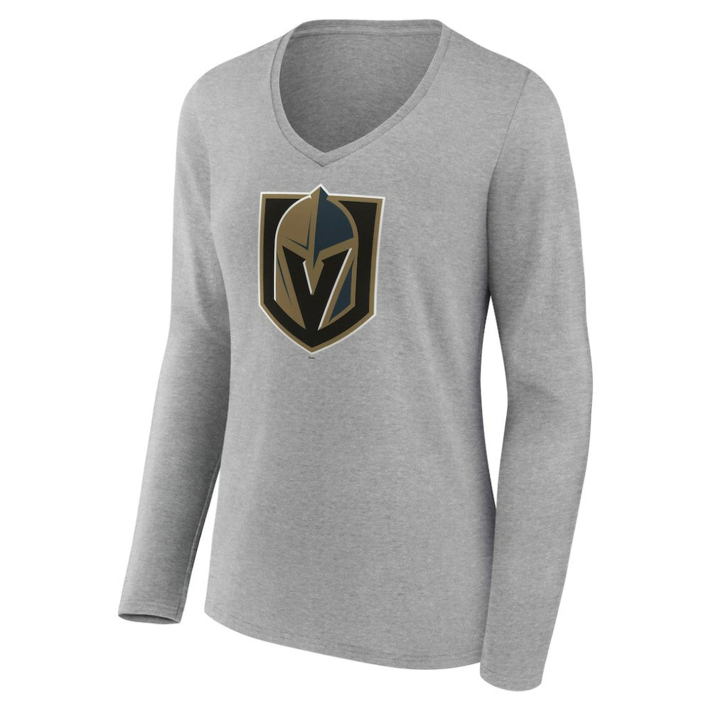 Vegas Golden Knights Women's Primary Logo Long Sleeve V-Neck T-Shirt - Gray - NHL 203555681