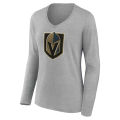Vegas Golden Knights Women's Primary Logo Long Sleeve V-Neck T-Shirt - Gray - NHL 203555681