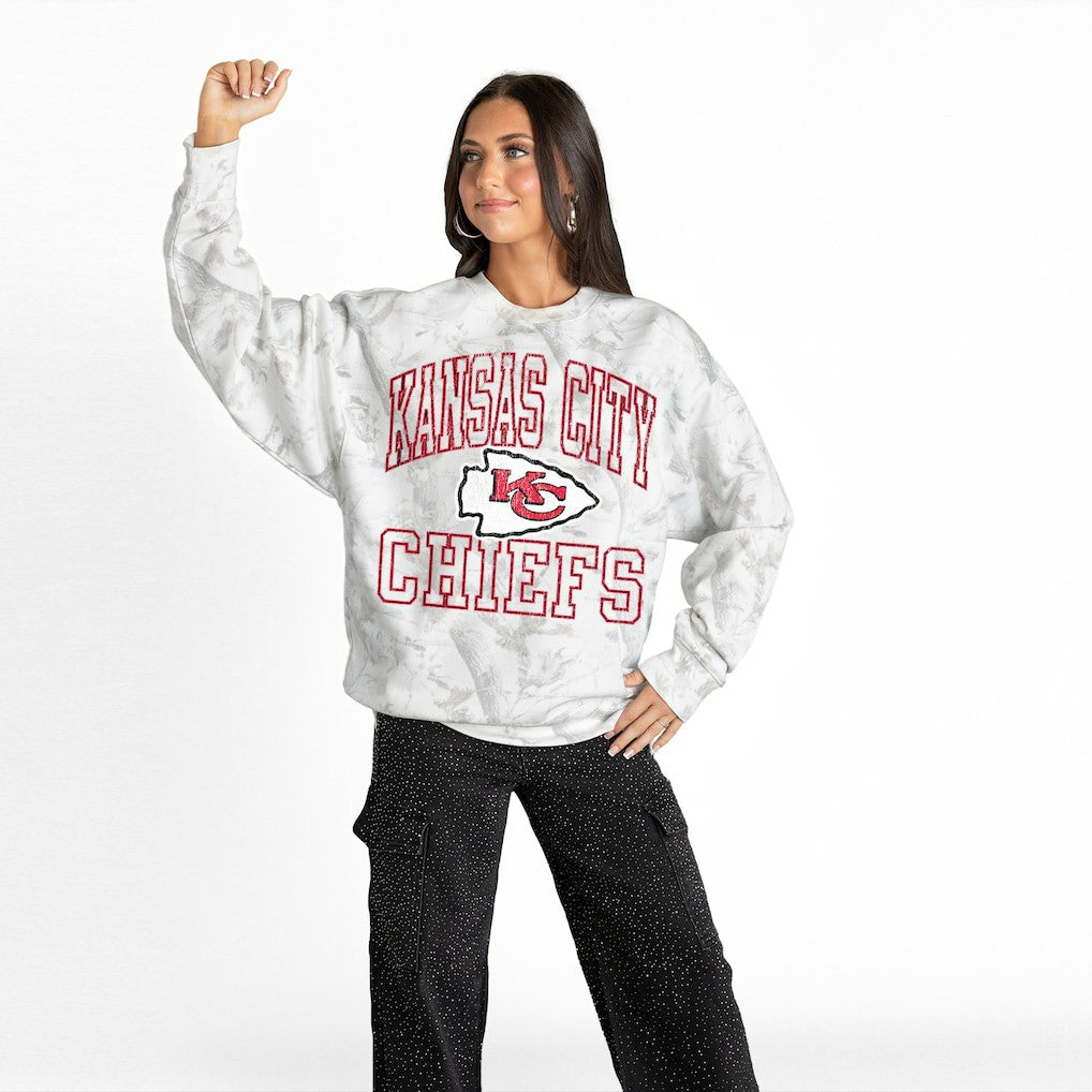 Kansas City Chiefs Gameday Couture Women's Whiteout Oversized Premium Fleece Sweatshirt Arctic Camo